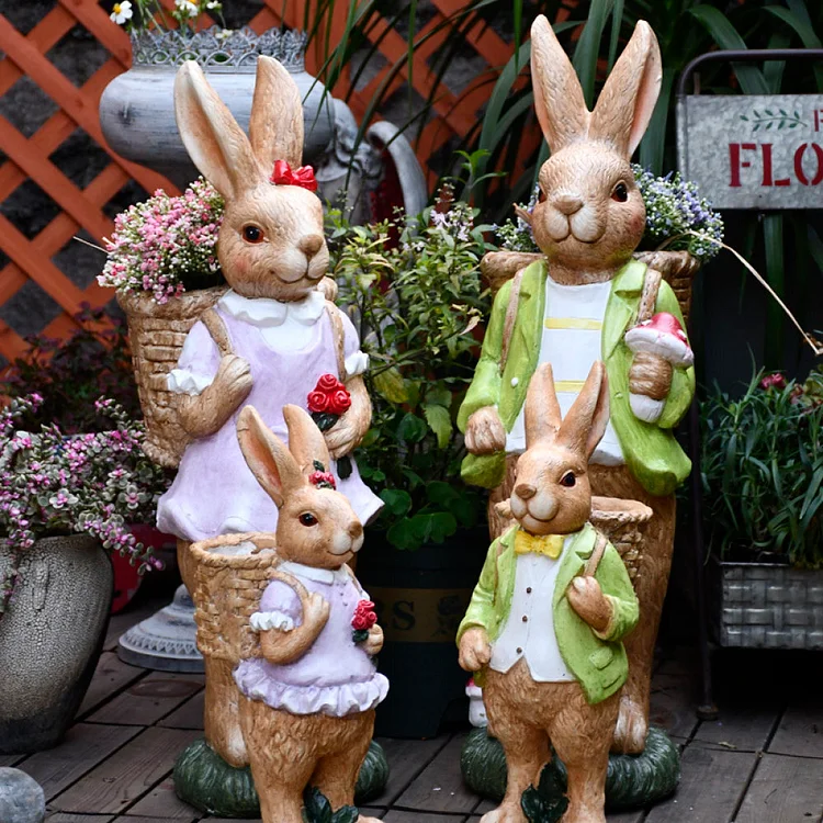The Lovely Rabbit Family.Garden Courtyard Ornament, Villa Outdoor Decor  Gardening Ideas, Large Rabbit Lovers Statue