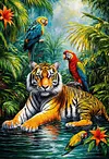 Luxury AB Velvet Diamond Painting Kit - Tiger and Parrot