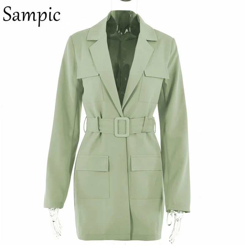 Sampic Fashion Casual Long Sleeve Notched Formal Blazer Jacket Women Coat Spring 2021 Office Ladies Blazers Outerwear