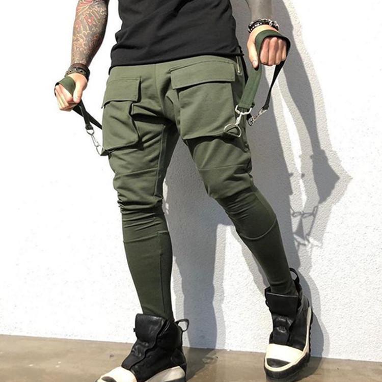 Men's Solid Multi-pocket Slim Sports Pants