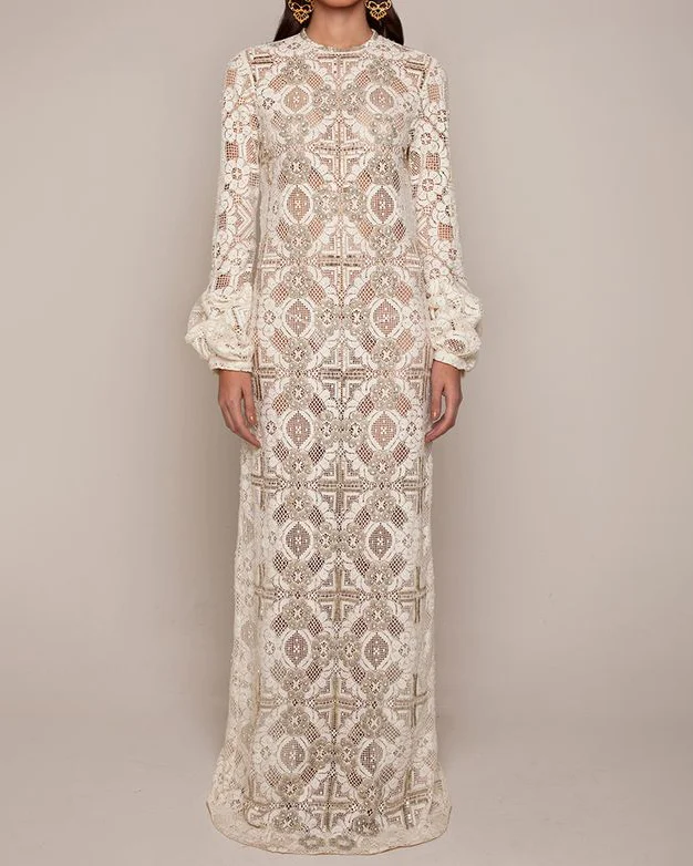 Women's loose lace hollow kaftan dress