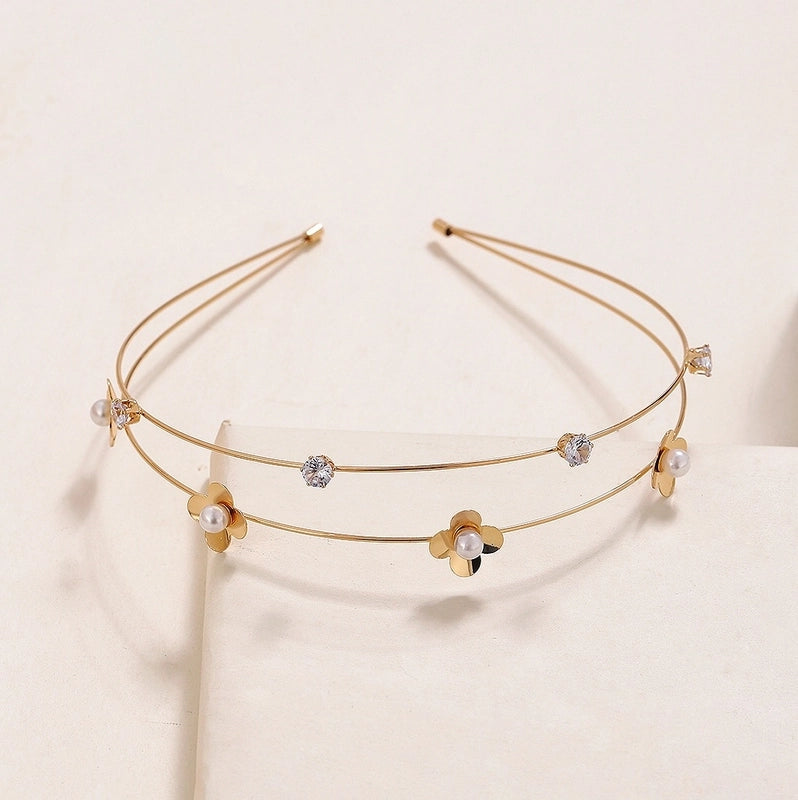 Minimalist Flower Alloy Inlay Pearl Hair Band