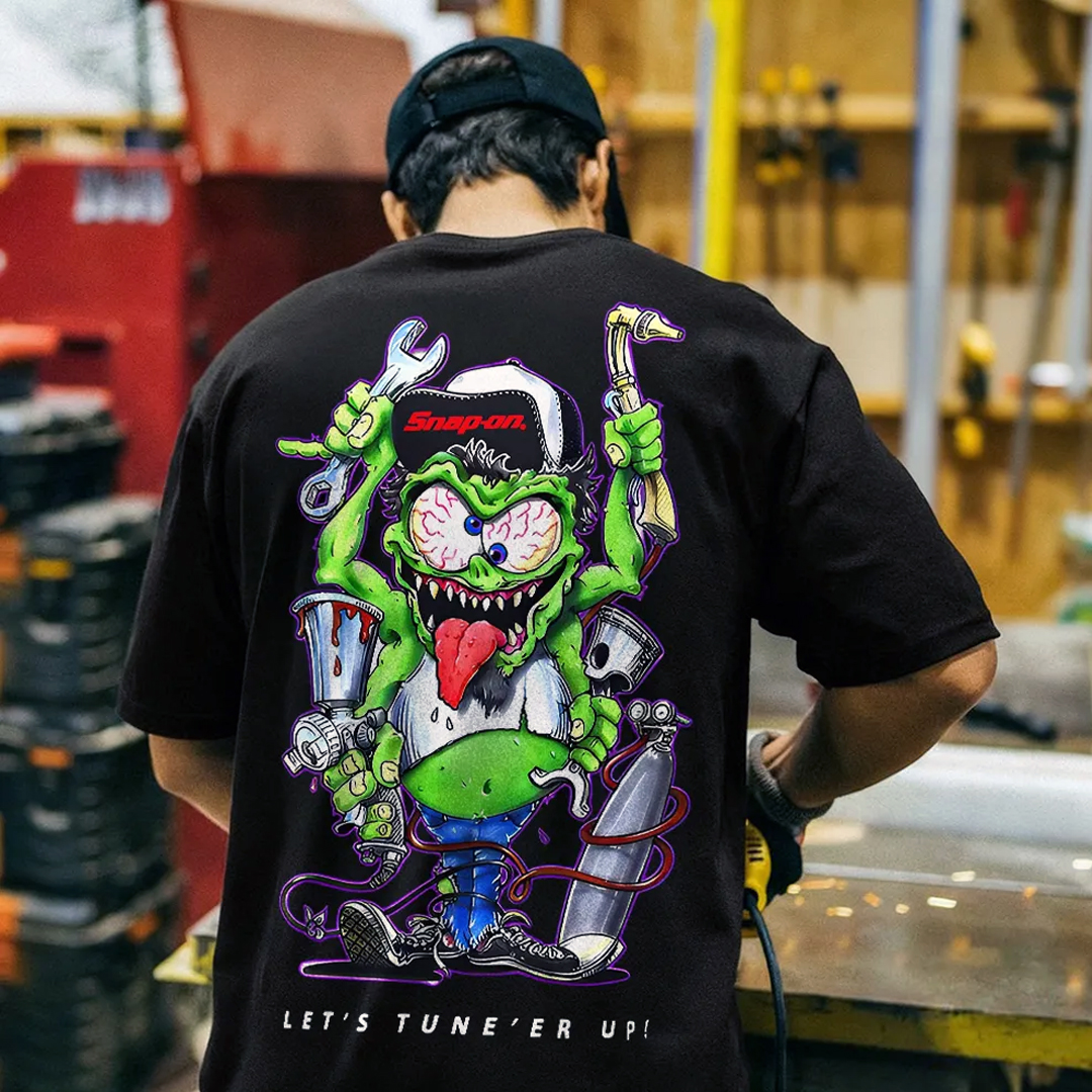 Cotton Snap-on Monster Mechanic T-Shirt With Graphic Print