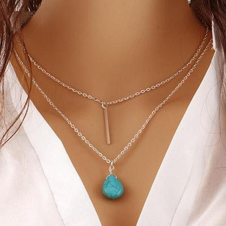 Women's Ethnic Style Tassel Drop Shape Turquoise Necklace-Mayoulove