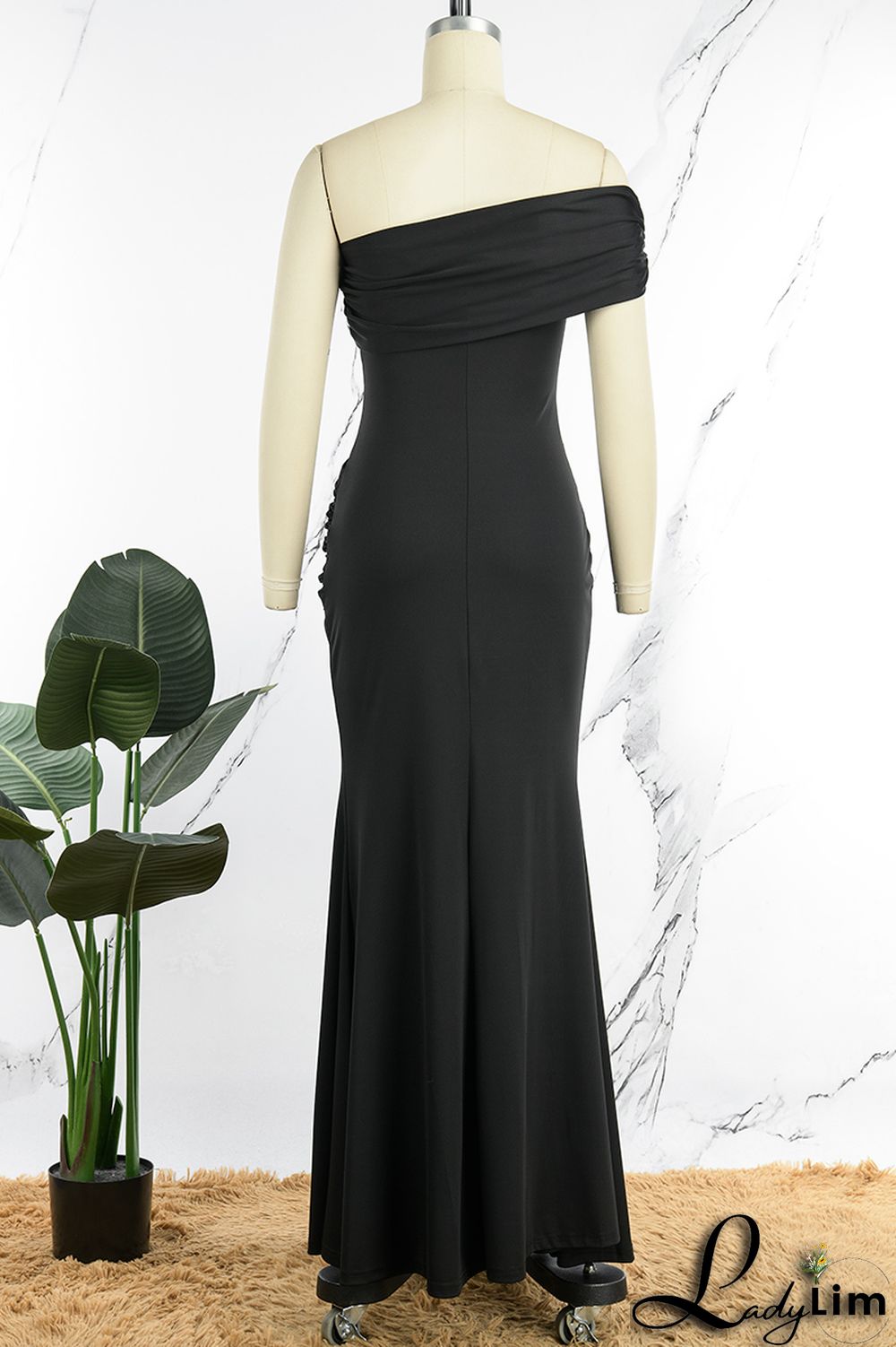 Tibetan Blue Sexy Elegant Solid Patchwork Slit Asymmetrical Off the Shoulder Evening Dress Dresses