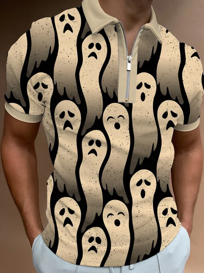 Men's Fun Ghost Print Short Sleeve Polo Shirt