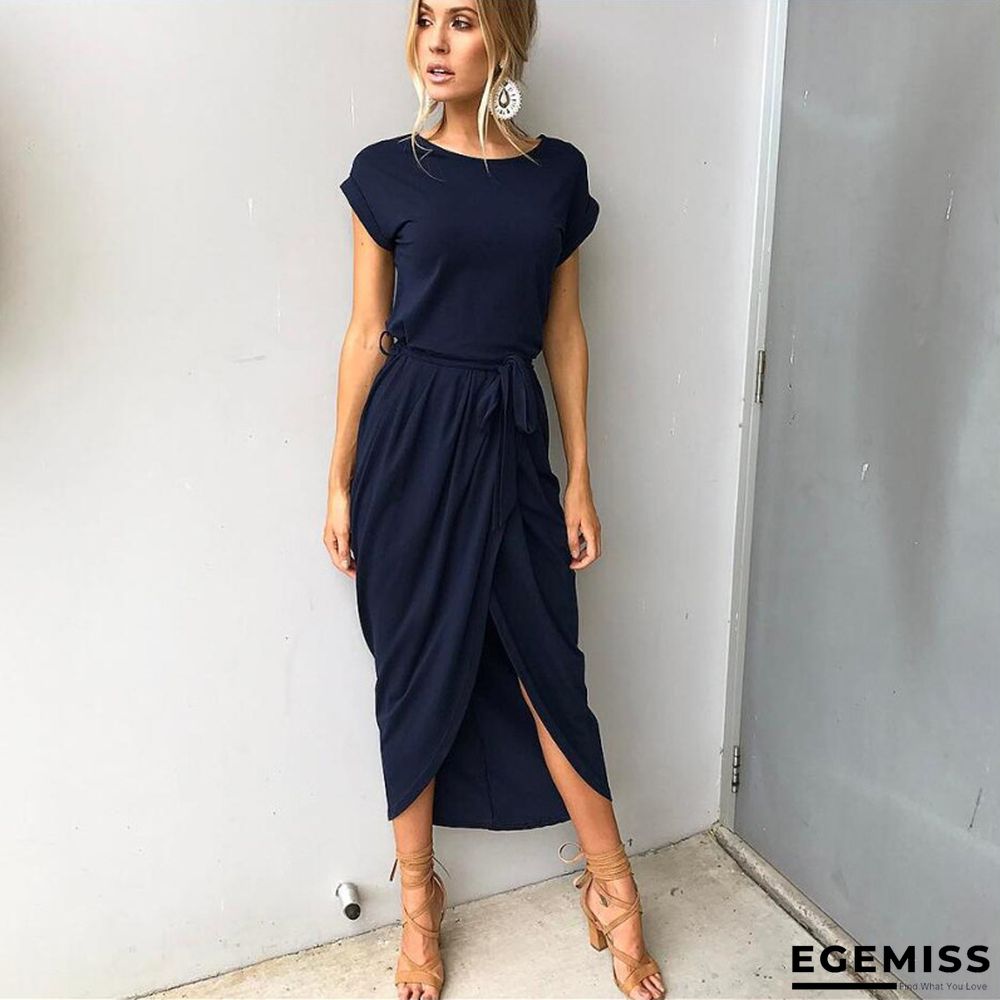 Irregular Dress with Flat Round Neck In Solid Color | EGEMISS