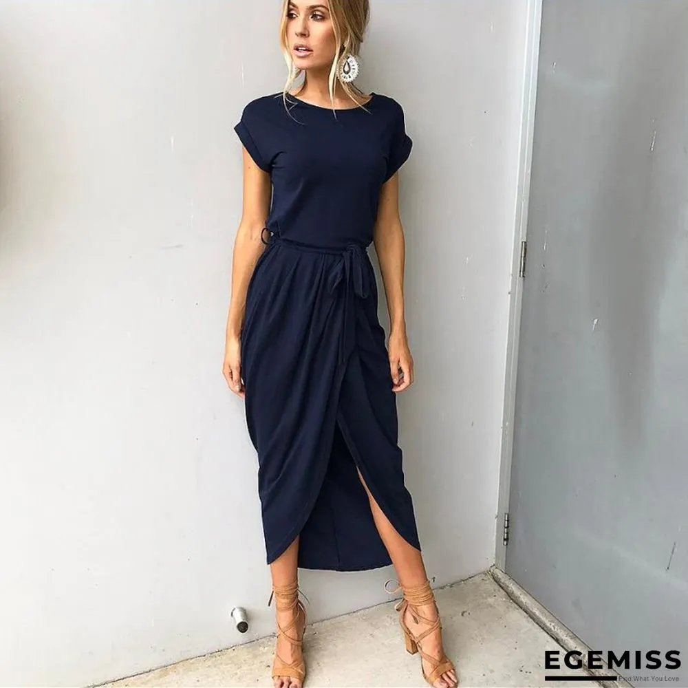 Irregular Dress with Flat Round Neck In Solid Color | EGEMISS