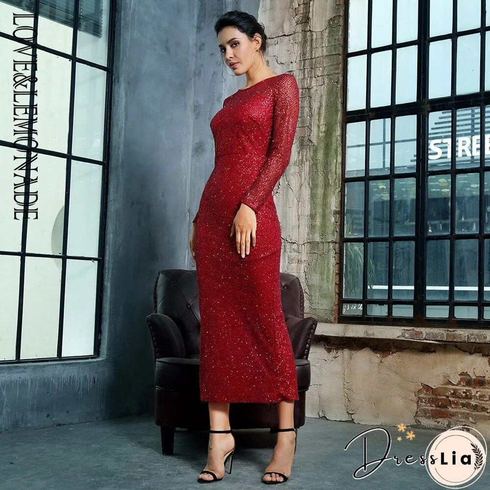 Navy 0-Neck Open Back Glued Material Mid-Calf Dress LM81350