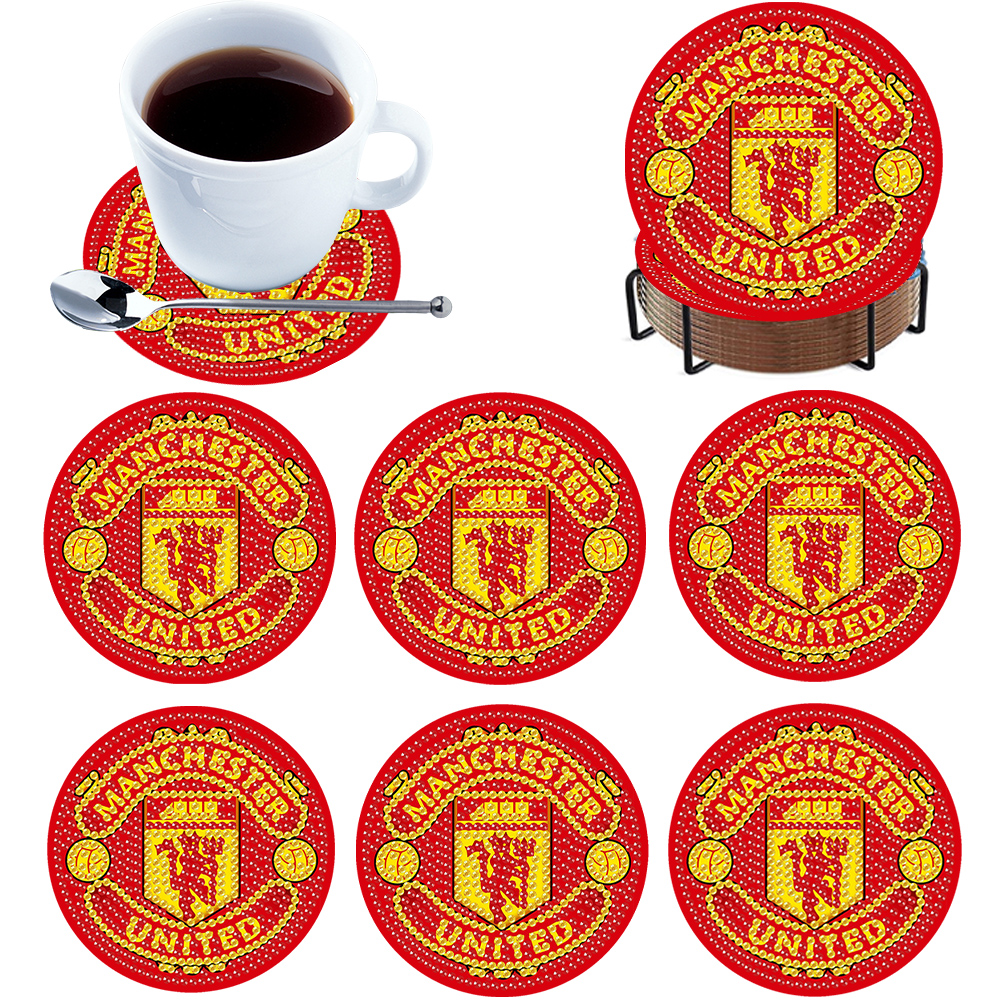 6Pcs Wooden Football Club Diamond Painting Coasters DIY Coaster Diamond Dot Kits