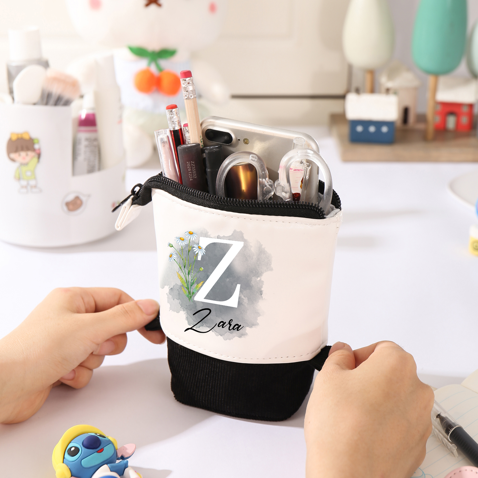 Personalised Pencil Case Custom Name & Letter & Birthday Flower Pen Pouch Back To School Gift for Kids-Jessemade AU