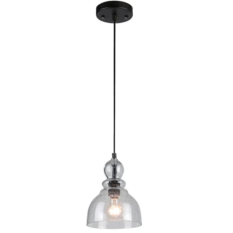 Industrial Mini Pendant Lighting with Handblown Clear Seeded Glass Shade Adjustable Cord