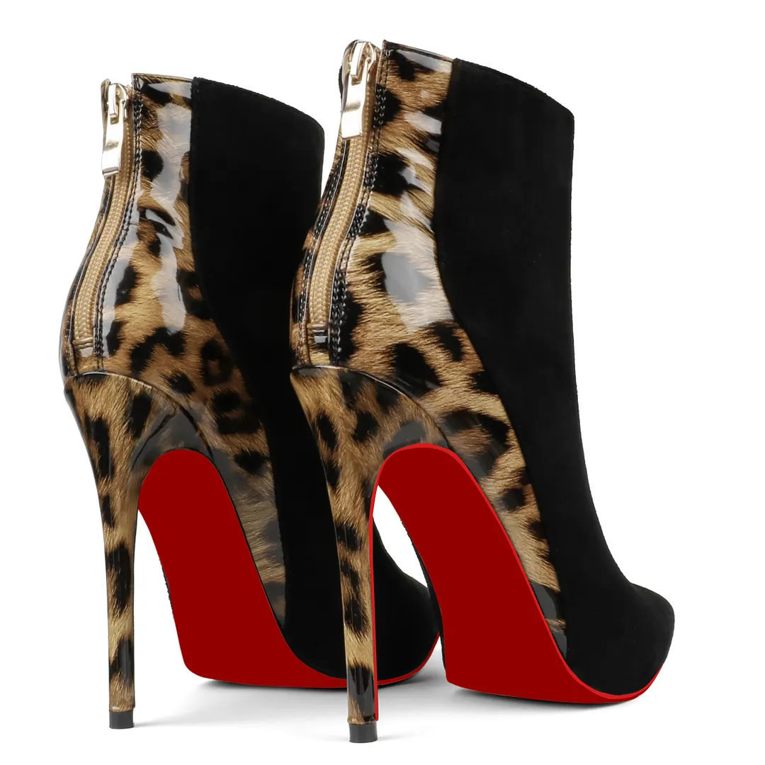 120mm Women's Ankle Boots Closed Pointed Toe Red Soles Stilettos Pattern Booties-vocosishoes