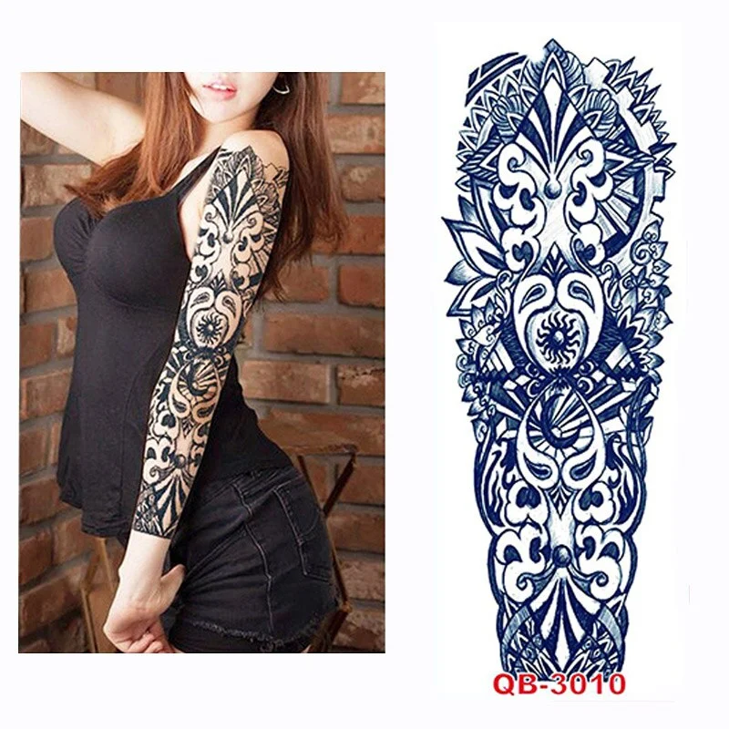 Full Flower Arm Tattoo Sticker 40models Fish Peacock Lotus Temporary Body paint Water Transfer fake Tatoo sleeve