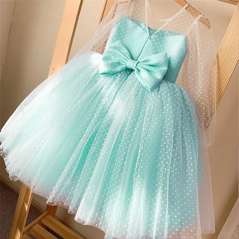 Fancy Girls Dress Birthday Party Princess Dress Lace Kids Ball Gown Elegant Dress Casual Children Tulle Dots Dress Size 4-10T