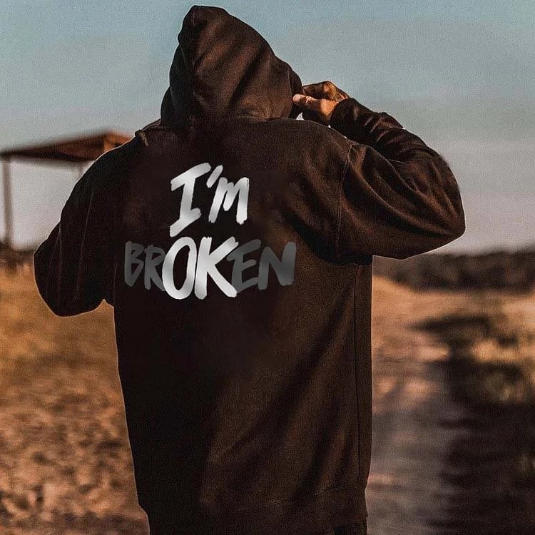 BrosWear Fashion I'M Borken Print Casual Hoodie