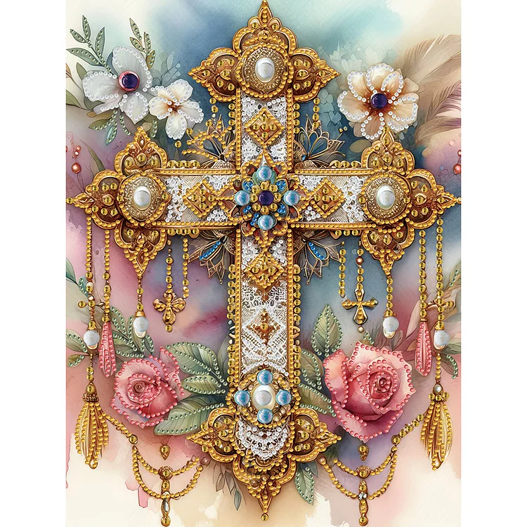Partial Special-shaped Diamond Painting - Cross And Horned Star 30*30CM