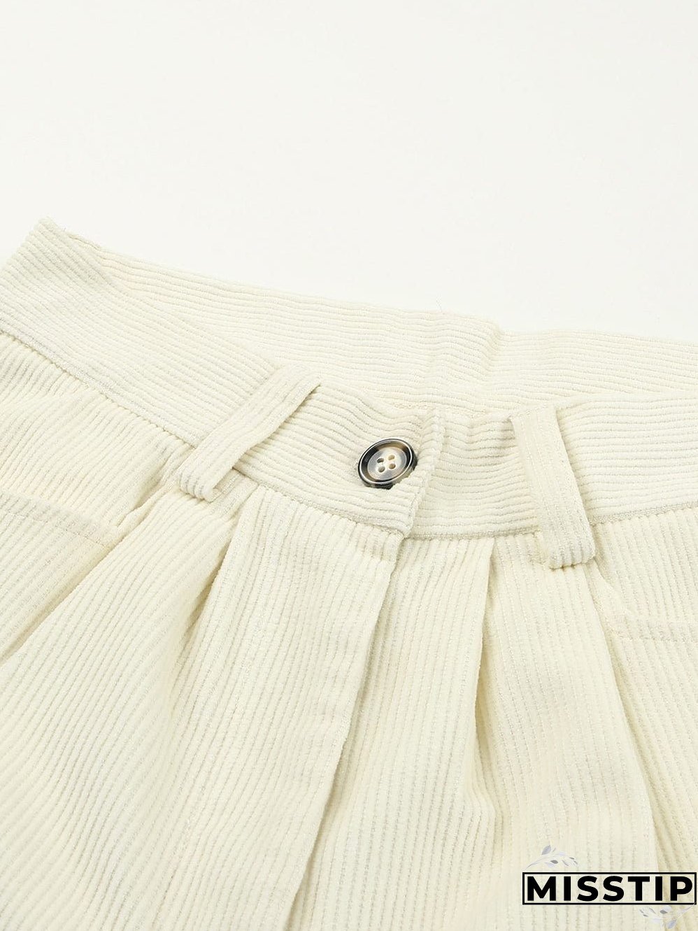 Beige Corduroy High Waist Trousers for Winter Casual Wear