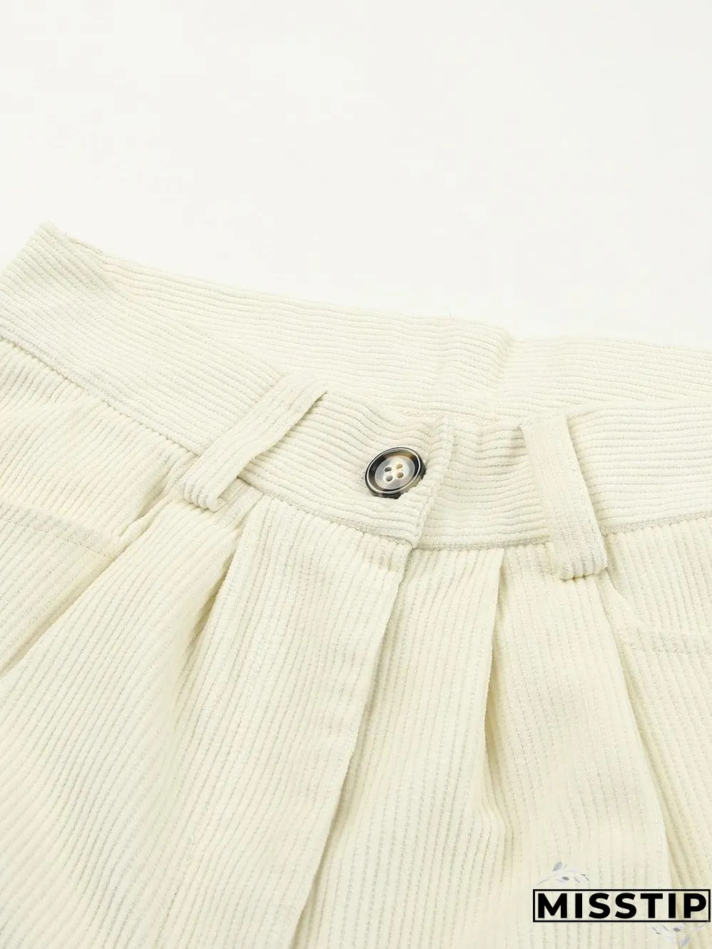 Beige Corduroy High Waist Trousers for Winter Casual Wear