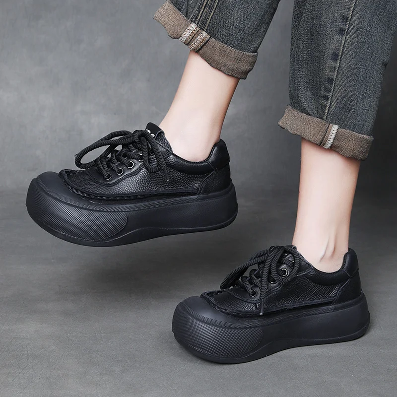 Yyvonne Layer Of Cowhick Retro Thick-Sed Loose Cake Shoes Women 2025 Spring New Casual Big Shoes Leather Single Shoes