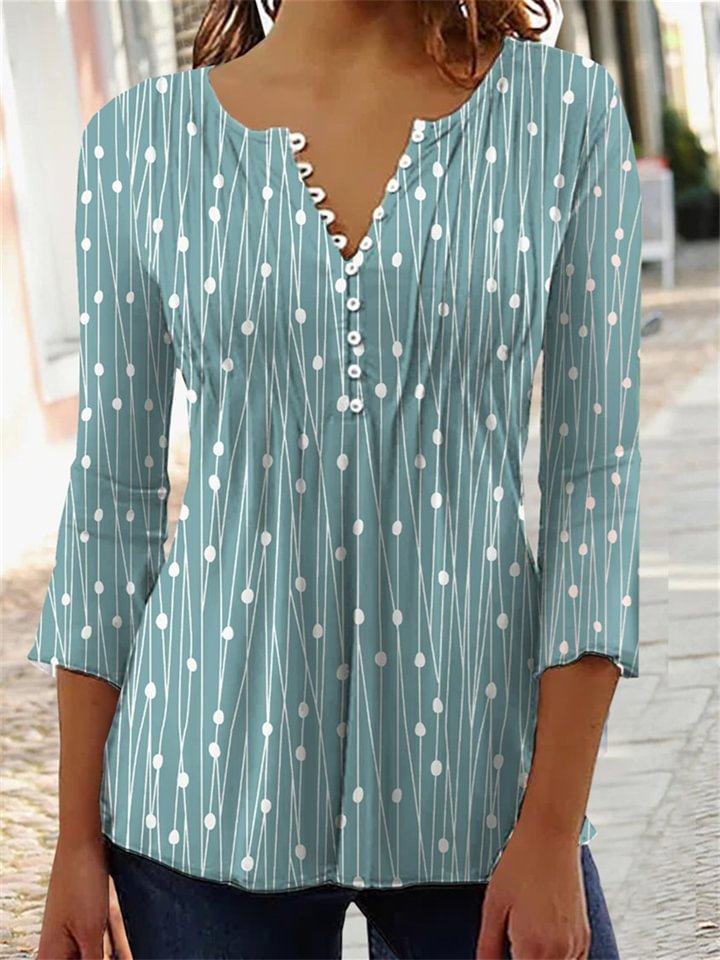 New Wave V-neck Print Shirt Bottoming Shirt Tops for Women -vasmok