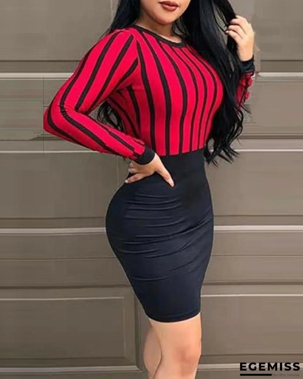 Open Back Striped Top Bodycon Dress Black Dresses | EGEMISS