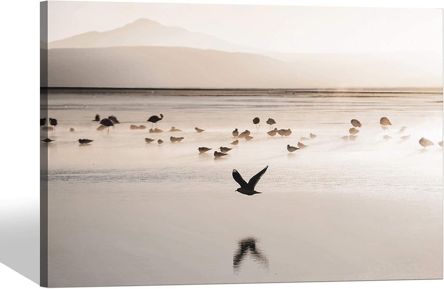 SD SOFT DANCE Beach Wall Art Canvas Bathroom: Ocean Coastal Landscape Picture Decor Sea Birds Seascape Print Artwork Sepia Seaside Scene Seashore Painting for Bedroom Living Room Office 24 x 16 Inch Beach01