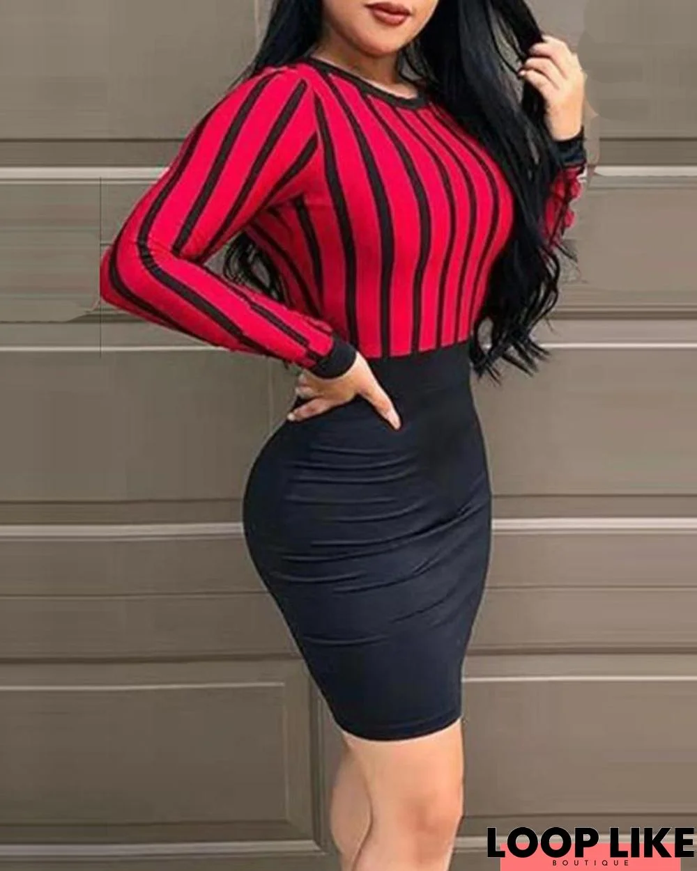 Open Back Striped Top Bodycon Dress Black Dresses