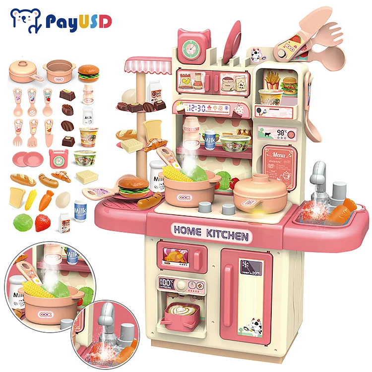 PayUSD Toddler Toys Mini Play Kitchen Playset 14.2" Toy Kitchen Set with 33 Accessories Play Food Play Sink Water Toys with Water Outlet Cooking Stove with Steam and Light for Kids Boys Girls
