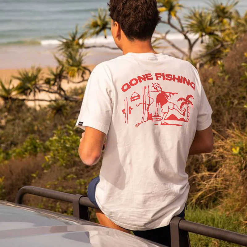 Gone Fishing Boy Print Beach Casual T-shirt