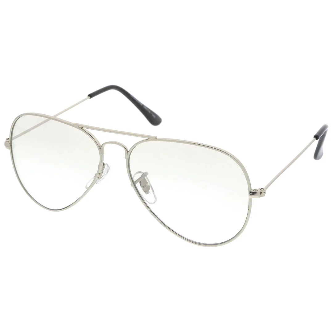 Retro Small Double Nose Bridge Slim Temple Clear Lens Aviator Eyeglasses 57mm