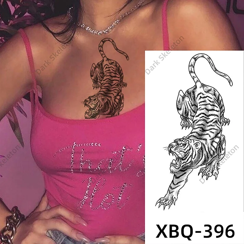 Sdrawing Black Forest Tattoo Sticker For Men Women Children Tiger Wolf Death Temporary Tattoo Fake Henna Skeleton King Animal Tatoo