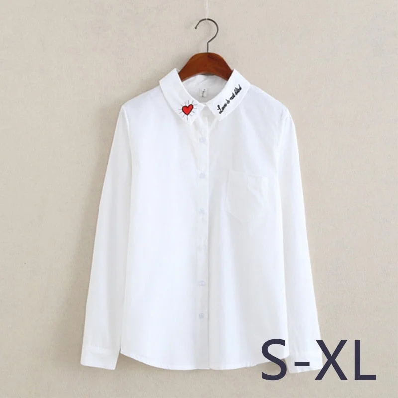 White Embroidery Shirts Women Blusas 2020 Autumn Tops Korean Collar Brief Mori Girl Female Shirts Cheap Clothes China T78168AW