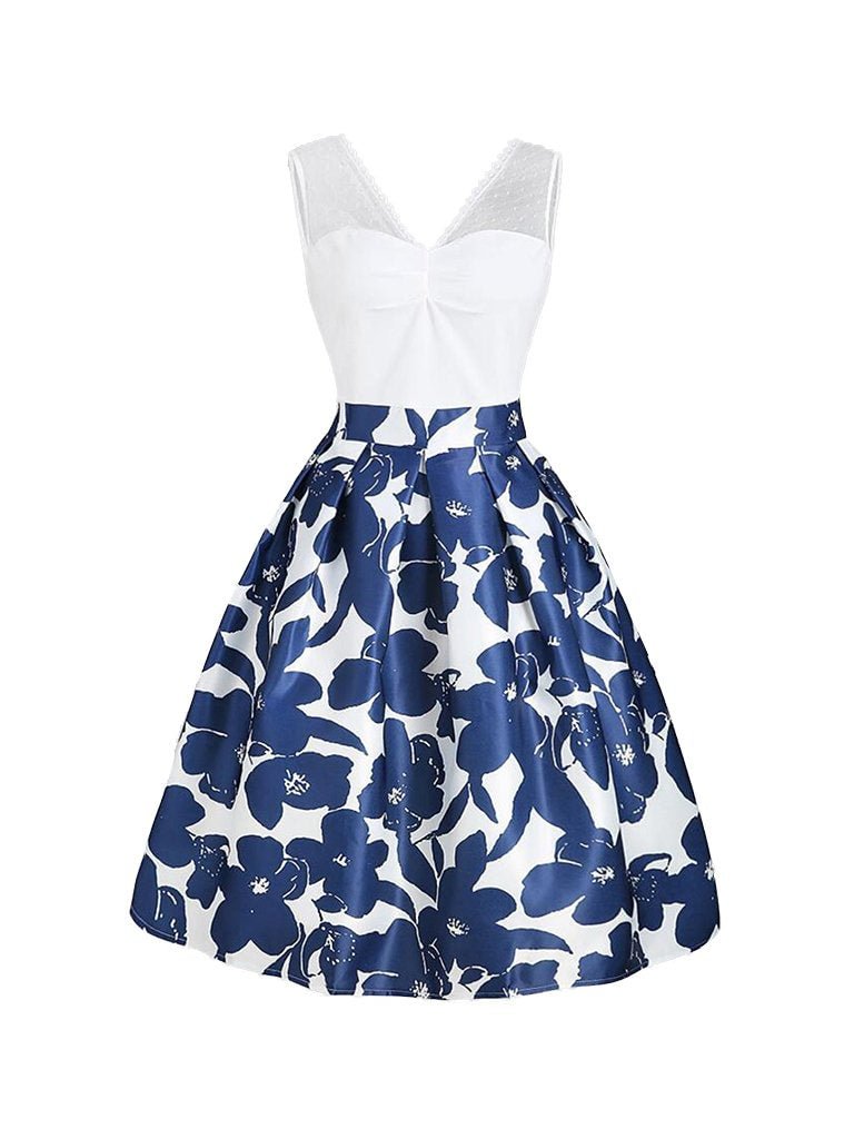 1950s Dress Mesh Striking Printed Sleeveless Dress