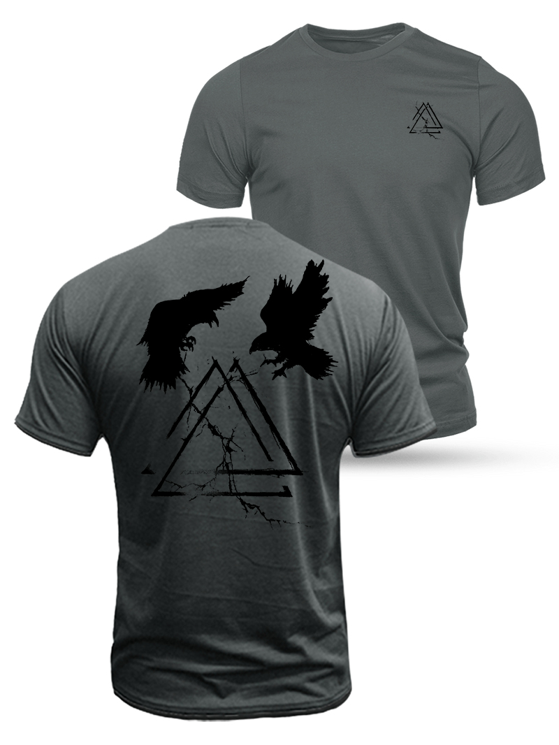 Valknut Symbol and Raven Magnet Duplex Printing Cotton T-Shirt
