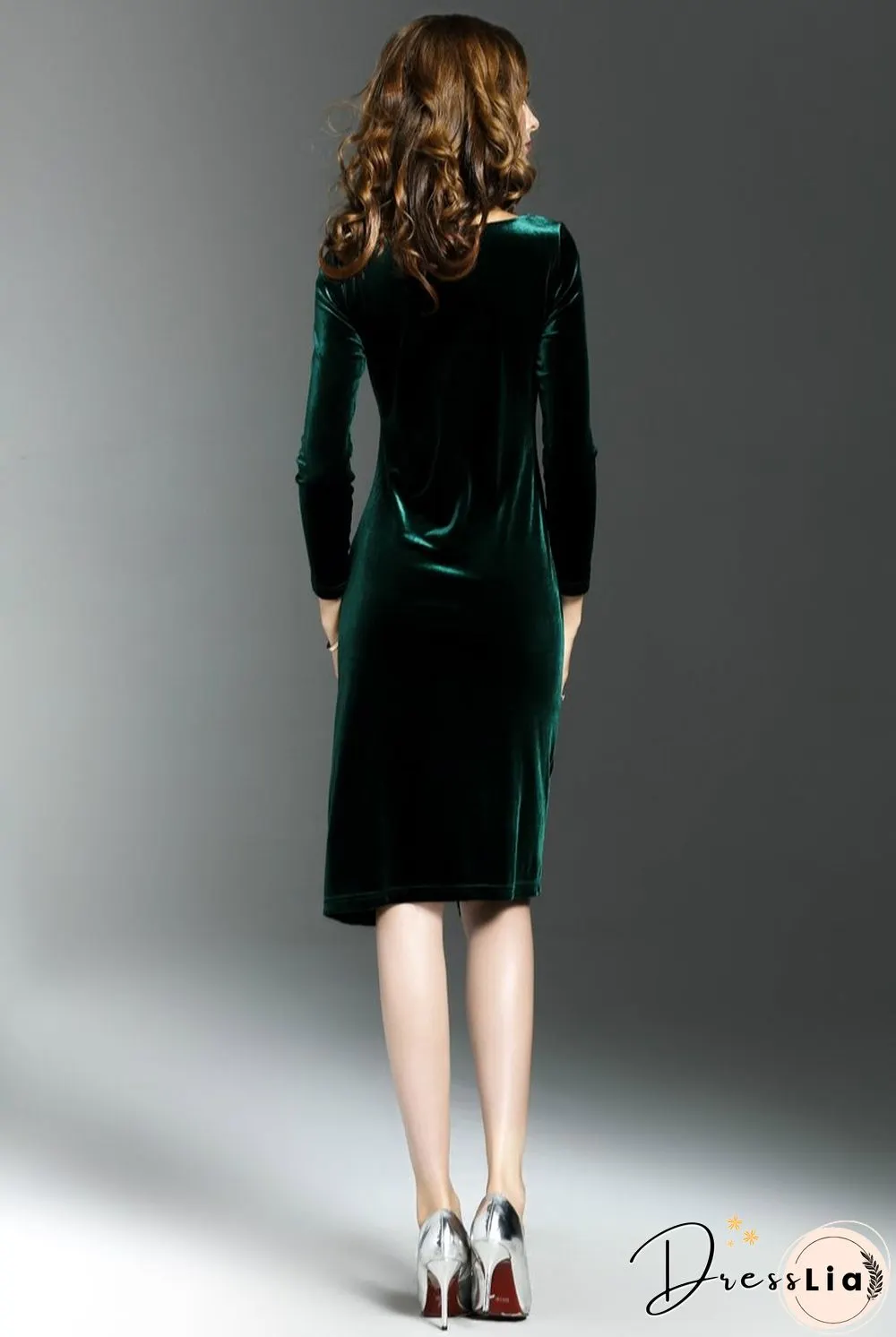 Women's Velvet Plus Size Solid Color Crew Neck Dress