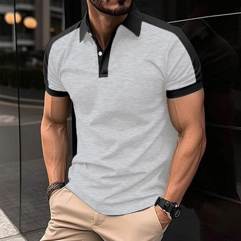 Men's Casual Color Block Lapel Short Sleeve Polo Shirt 47127845M