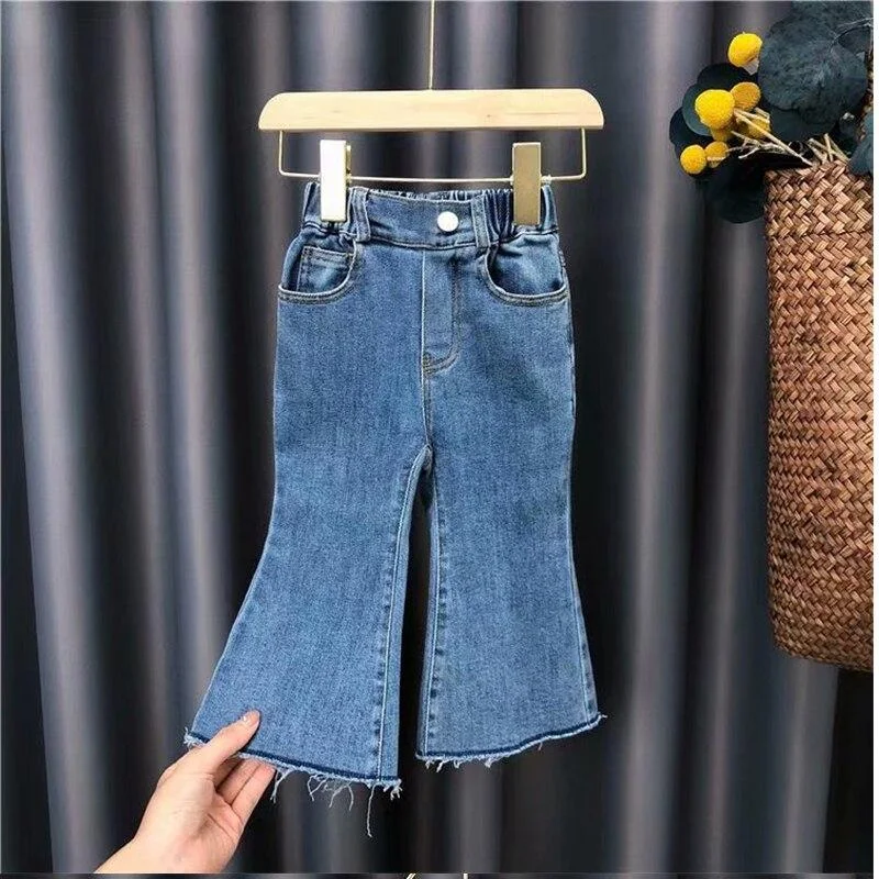 New Fashion Girls Clothing Sets Cotton Children Tops Denim pants 2 pcs Kids Round Neck Polka Dot Suits Baby Casual Outfit