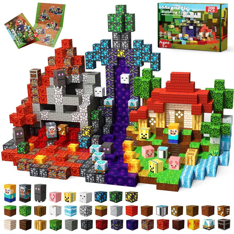 Magnetic Building Blocks-200PCS Magnetic Blocks Magnetic STEM Montessori Children Sensory Toys 4-8 Years Boys Girls Christmas Birthday Gift Outdoorfun minecraft magnetic blocks