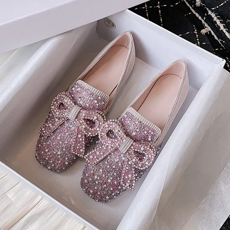 Crystal Bow Flat Breathable Loafers shopify Stunahome.com