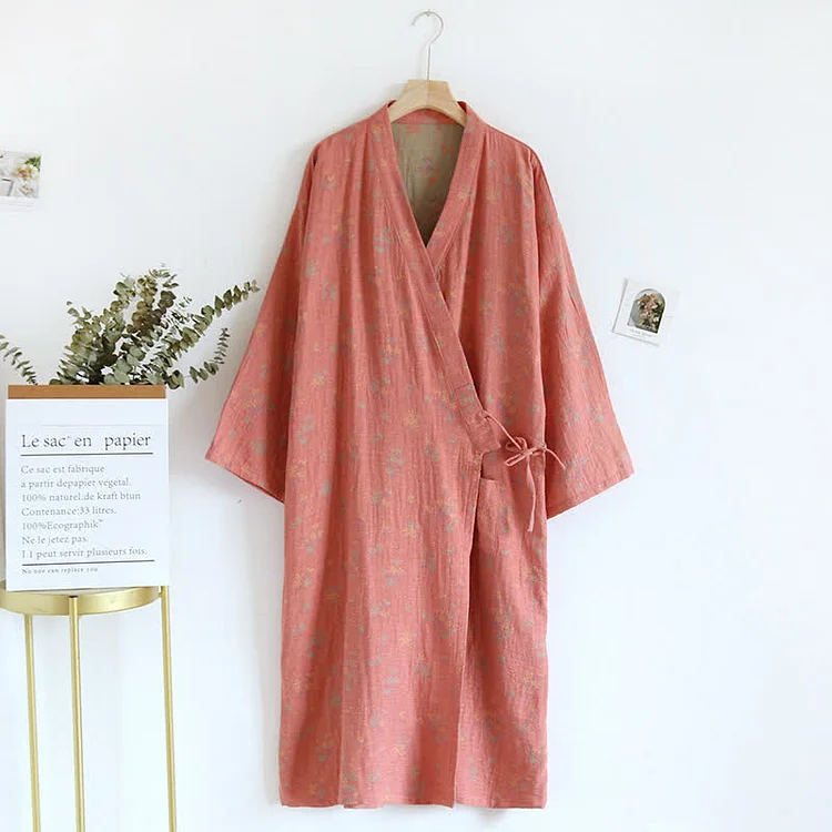 Floral Cotton Comfy Loose Bathrobe Pajama Radinnoo.com