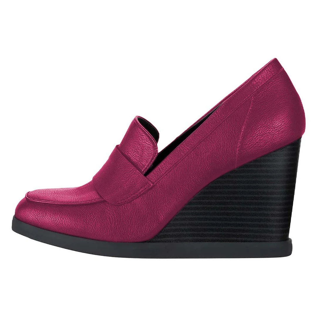 Slip On Wedges Metallic Fuchsia Platform Loafer Heels for Women