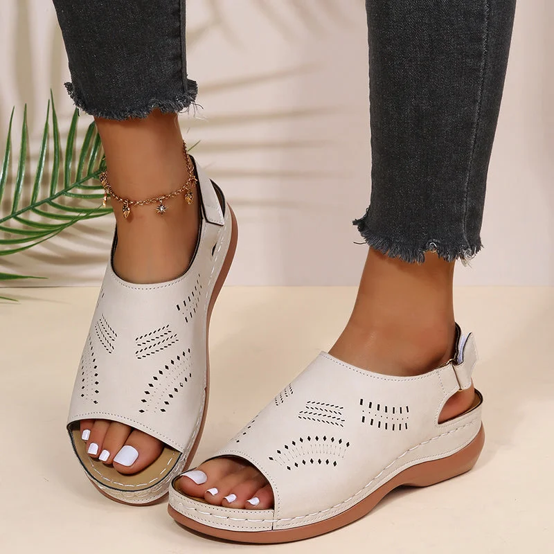 2022 Summer Women Platform Rome Sandals PU Leather Wedges Beach Sandalias Woman Open Toe Solid Casual Shoes Plus Size 43