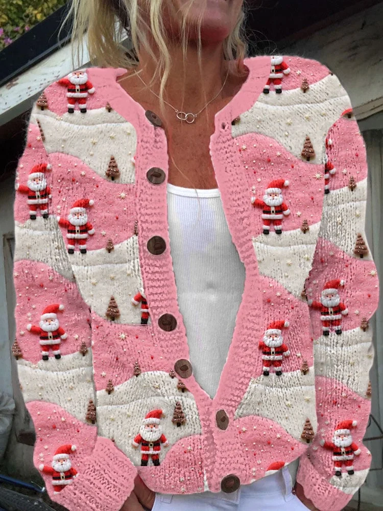 Women's Christmas Christmas Santa Claus Christmas Tree  Knit Cardigan