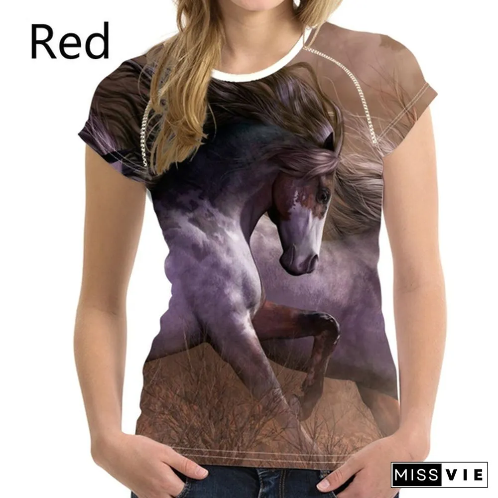 Crazy Horse T-shirts for Women Tees Shirt Harajuku Trendy Tops Tshirts Ladies Short Sleeve Tees Slim T-shirt