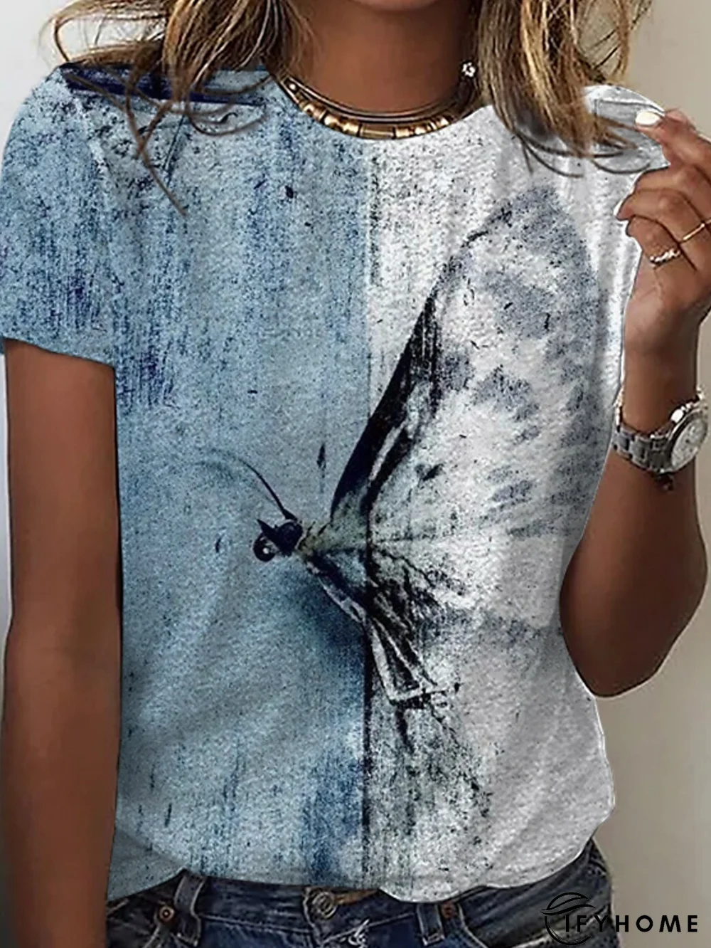 Casual Butterfly Crew Neck T-Shirt | IFYHOME