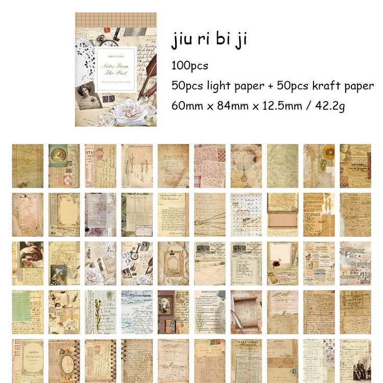 Journalsay 100 Sheets Vintage Literary Art Nostalgic Material Paper DIY Junk Journal Background Decoration Memo Pad