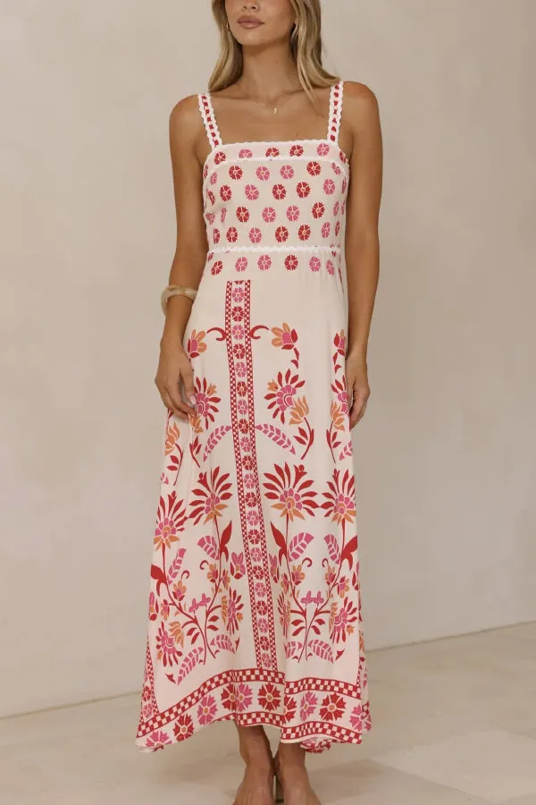 Floral Print Sleeveless Square Neck Casual Vacation Maxi Dress