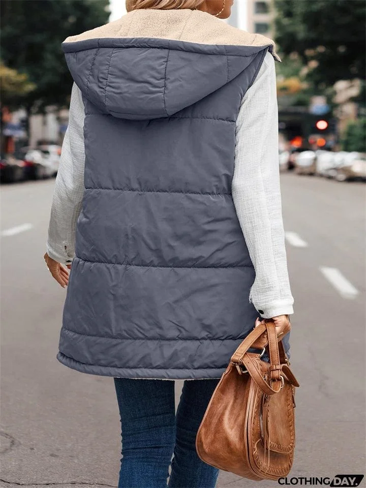 Sleeveless Zip-up Reversible Quilted Vest Puffer Jacket for Women