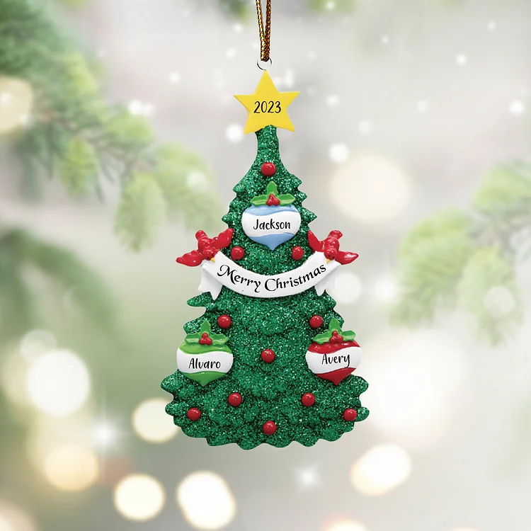 3 Names - Personalized Christmas Tree Ornaments Custom Text & Year Wooden Christmas Pendant Gifts for Family Friends